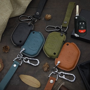 Leather Key Fob Case protector for GGladiator Car Key , Wwrangler Car Key (4 Buttons), Personalized Keychain