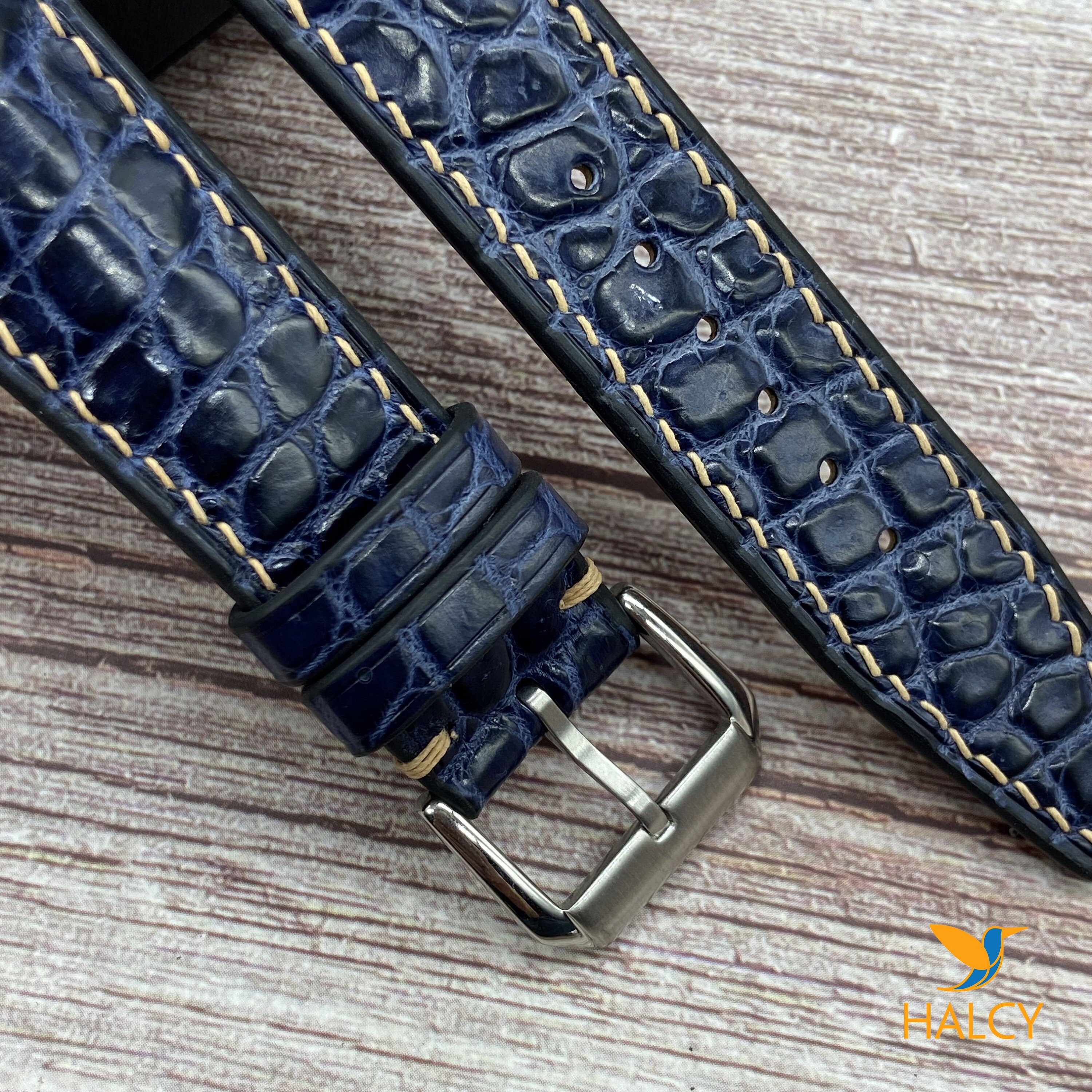 Navy Blue Alligator Leather Watch Band | Handmade Exotic  display picture 2