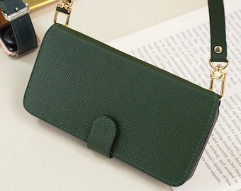 Leather Wallet Case Fit For Ip 18/ 18 Pro Max, 17/ 17 Pro Max, 16/ 16 Pro max, 15/ 15 Pro max, etc. Initials embossing