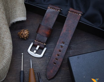 Custom Leather Watch strap, Choice of Width, Choice color Buckle with quick-release spring bars, Italian Vegetable tanned Cowhide Leather