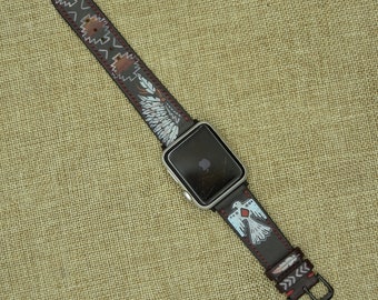 Hand Painted Leather Apple Watch Band: Custom Italian Leather Strap