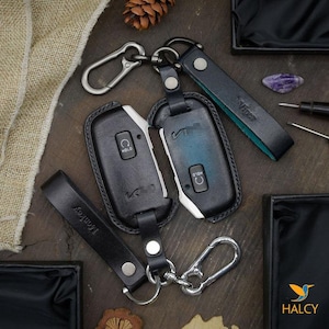 Smart Key Fob Hülle für 2019 - 2021 Soul, Seltos, Telluride, Forte Smart-Schlüsselanhänger mit vier Tasten, Initialen Prägung