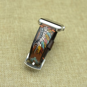 Hand painted custom Leather Apple Watch Band ( 45mm, 44mm, 42mm, 41mm, 40mm, 38mm), Iwatch Strap for Smart Watch Series 9, 8, 7, 6, 5, 4, 3