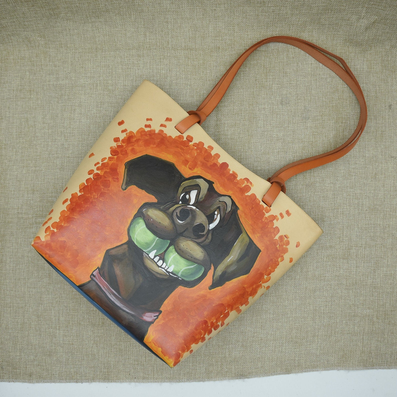 Hand Painted Custom Tote Bag Made Leather Tote Bag Full Etsy