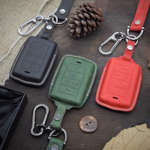 Leather Key Fob Case Protector for Grand Cherokeee Key, wWagoneer Key, Personalized Keychain