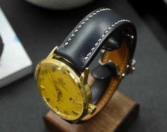 Blue Leather Watch Strap, Choice of Width, With Foldover Clasp, Zermatt leather for the lining