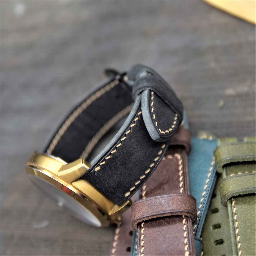 Custom Handmade Leather Watch Strap, Thick Fullgrain Doublefold