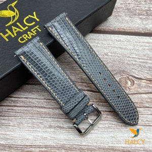 Grau Java Lizard Skin Uhrenarmband, Wahl der Breite, Wahl der Farbschnalle mit Schnellverschluss-Federstege
