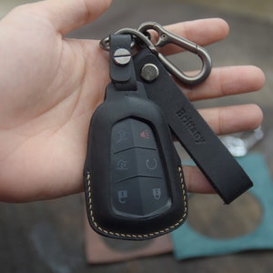 Leather Key Fob Cover for Escalade CT6, xt5, cTS, XTS, SRX, XT4, ATS, Personalized leather Smart Key
