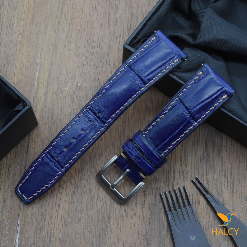Navy Blue Alligator Leather Watch Strap Quick Release Pins Etsy