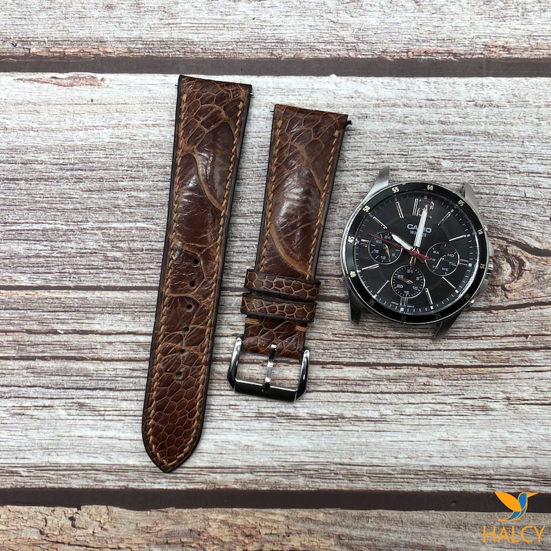 Brown Ostrich Leg Leather Watch strap, Choice of Width, Choice color Buckle, Zermatt leather for the lining image 4