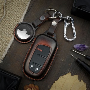 Custom Leather Key Fob case Cover Fit for Cherokee with Air Tag Holder image 2