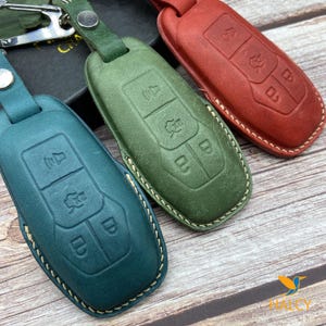Custodia per chiave in pelle Pueblo – Compatibile con F-150, Ranger, Explorer, Mustang (2020-2025) – Custodia con pulsanti rivestiti / realizzata a mano
