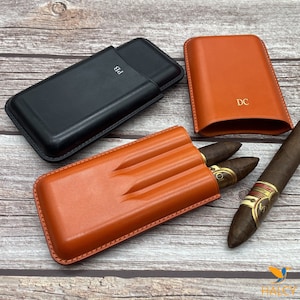 Portasigari di lusso, custodia per sigari personalizzata, portasigari in pelle personalizzata, portasigari triplo, pelle bovina italiana conciata al vegetale pieno fiore