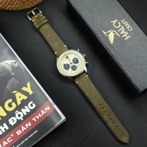 Olive Pueblo leather Watch strap with quick-release spring bars. Choice of Width - 16mm, 18mm, 20mm, 22mm, 24mm, Etc, Choice of Buckle