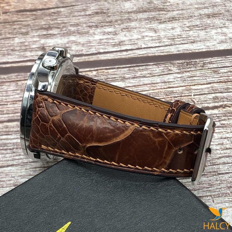 Brown Ostrich Leg Leather Watch strap, Choice of Width, Choice color Buckle, Zermatt leather for the lining image 5