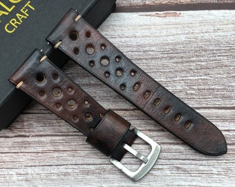 Custom Leather Watch strap, Choice of Width, Choice color Buckle with quick-release spring bars, Italian Vegetable tanned Cowhide Leather