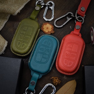 Leather  Key Fob case Cover Fit for Grand Cheroke, (2016- 2018) 1500 2500 3500, Keychain Initials embossing