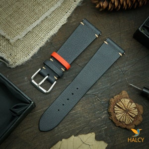 Black Swift Calf Leather Watch strap, Choice of Width, Choice color Buckle with quick-release spring bars