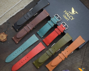 Pueblo leather Watch strap with quick-release spring bars. Choice of Width - 16mm, 18mm, 20mm, 22mm, 24mm, Etc, Choice of Buckle