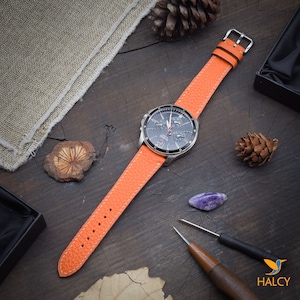 Orange Togo Calf leather Watch strap with quick-release spring bars, Choice of Width, Choice color Buckle