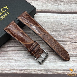 Brown Ostrich Leg Leather Watch strap, Choice of Width, Choice color Buckle, Zermatt leather for the lining