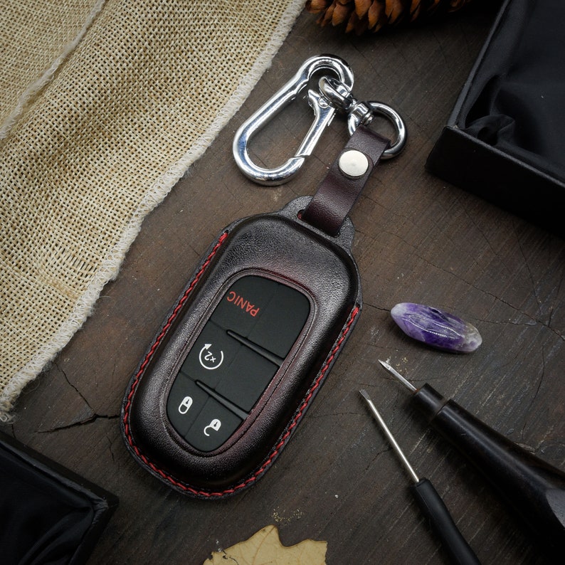Custom Leather Key Fob case Cover Fit for Cherokee with Air Tag Holder image 8
