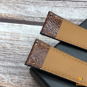 Brown Ostrich Leg Leather Watch strap, Choice of Width, Choice color Buckle, Zermatt leather for the lining image 8