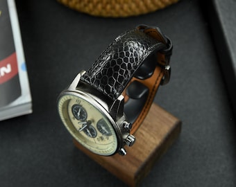 Black Ostrich Leg Leather Watch Band | Handmade Exotic Strap | Quick-Release