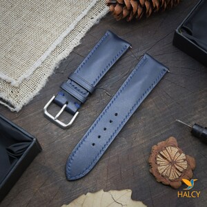 Navy Blue Vache Hunter Cowhide Leather Watch strap, Choice of Width, Choice color Buckle with quick-release spring bars
