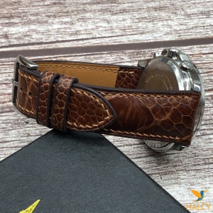 Brown Ostrich Leg Leather Watch strap, Choice of Width, Choice color Buckle, Zermatt leather for the lining image 7