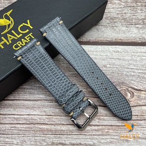 Gray Java Lizard Skin Watch strap, Choice of Width, Choice color Buckle with quick-release spring bars, Zermatt leather for the lining