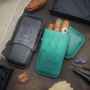 Personalized Lizard Leather Cigar Case, Luxury Cigar Case, Custom Cigar Cover, Triple Cigar Case