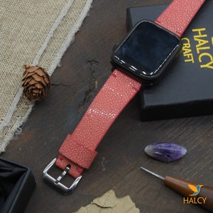 Stingray Leather Watch Band for Apple watch Series Ultra, 9, 8, 7, 6, 5, 4, Choice of adapters and buckle color