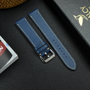 Navy Blue Epsom Calf leather Watch strap with quick-release spring bars, Choice of Width, Choice color Buckle