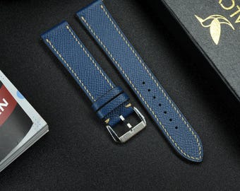 Navy Blue Epsom Calf leather Watch strap with quick-release spring bars, Choice of Width, Choice color Buckle