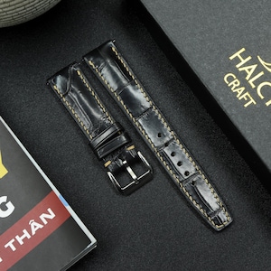 Black Alligator Leather Watch strap, Quick release pins, Choice of Width, Choice color Buckle, Zermatt leather for the lining