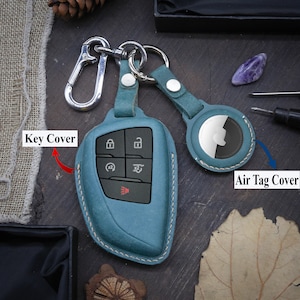 Leather Key Fob Cover For Suburban, Tahoe (2021 - 2022) Option of 4, 5, 6 ButtonS, With Air Tag Holder