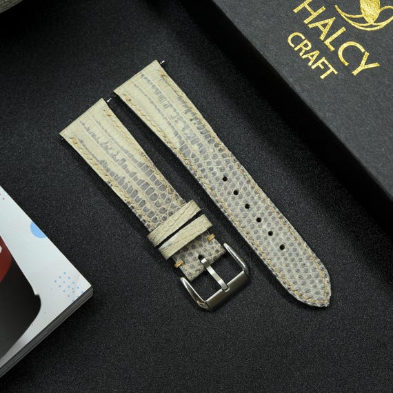 Bracelet De Montre En Cuir D'iguane Véritable - Largeur 16 Mm, Couleur Châtain Clair, Occasion