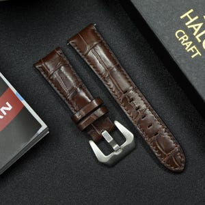 Custom Handmade Brown Alligator Leather Watch Strap, Thickness 6.5 mm down to 4 mm, Choice of Width, Choice color Buckle