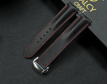 Black Leather Watch Strap, Choice of Width, With Foldover Clasp, Zermatt leather for the lining