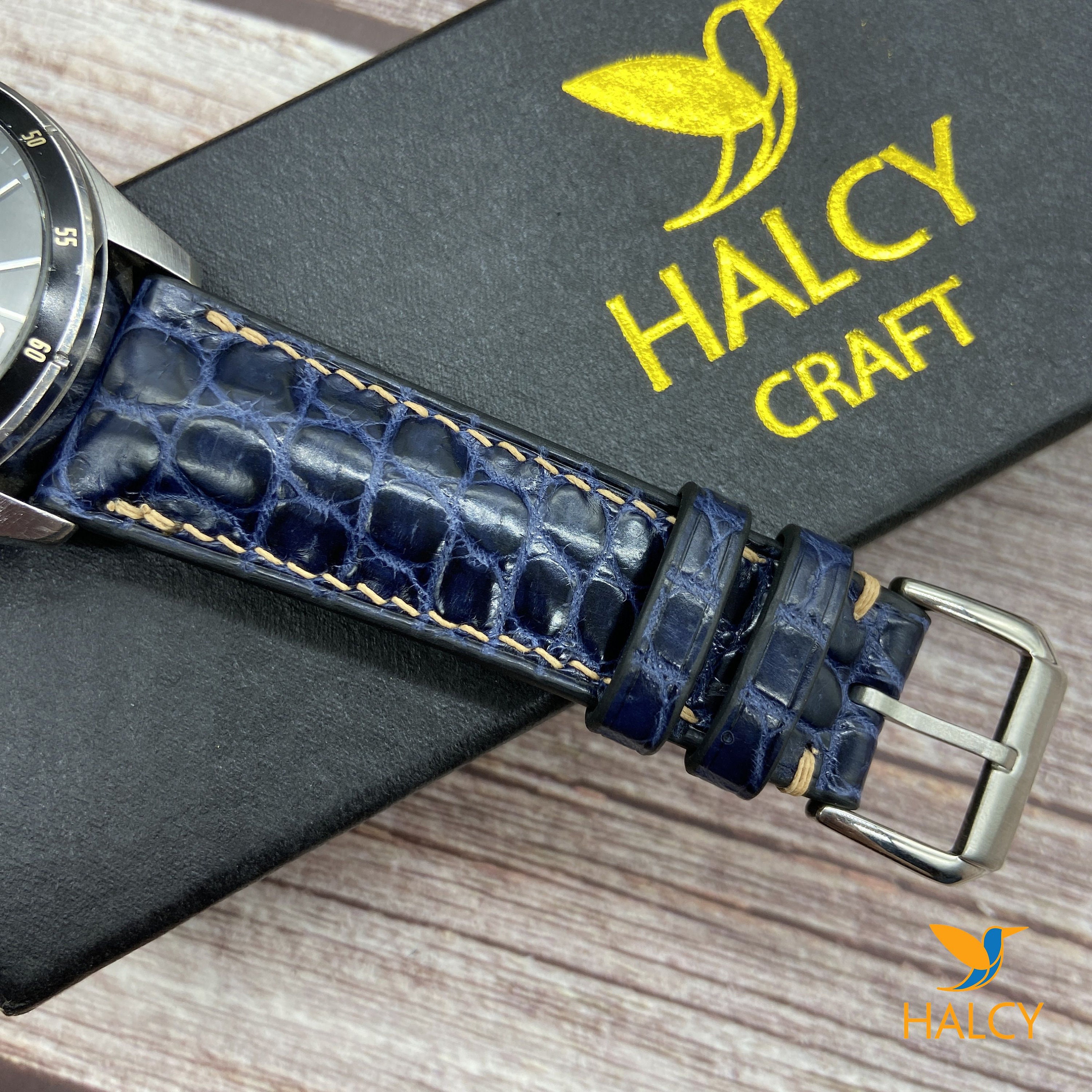 Navy Blue Alligator Leather Watch Band | Handmade Exotic  display picture 1