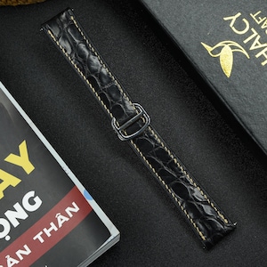 Alligator Leather Watch strap, Used With Deployment Clasp, With quick-release spring bars, Choice of Width, Choice color Buckle