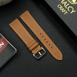 Gold Epsom Calf leather Watch strap with quick-release spring bars, Choice of Width, Choice color Buckle