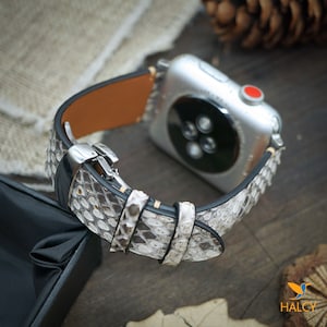 Custom Python Leather Leather Apple Watch Band Ultra, SE, 44mm, 42mm, 41mm, 38mm, Choice of adapters and Steel Butterfly Clasp Color