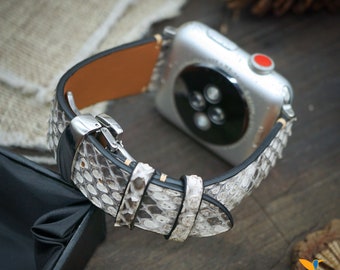 Custom Python Leather Leather Apple Watch Band Ultra, SE, 44mm, 42mm, 41mm, 38mm, Choice of adapters and Steel Butterfly Clasp Color