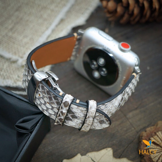 Custom Python Leather Leather Apple Watch Band Ultra, SE, 44mm, 42mm, 41mm, 38mm, Choice of adapters and Steel Butterfly Clasp Color