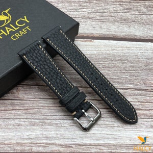 Black Togo Calf leather Watch strap with quick-release spring bars, Choice of Width, Choice color Buckle