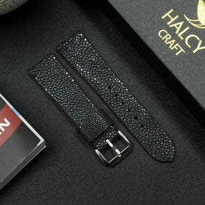 Black Stingray Skin Watch bands, Watch strap, Choice of Width, Choice color Buckle, Zermatt Leather for the Lining