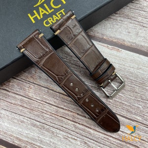 Brown Alligator Leather Watch strap, Choice of Width, Choice color Buckle, Zermatt leather for the lining